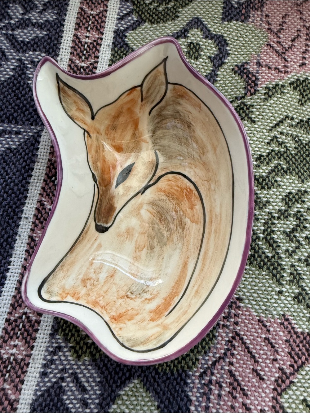 Hand painted Deer Trinket Dish Bowl Decor Cottagecore Artsy Boho Outline Small